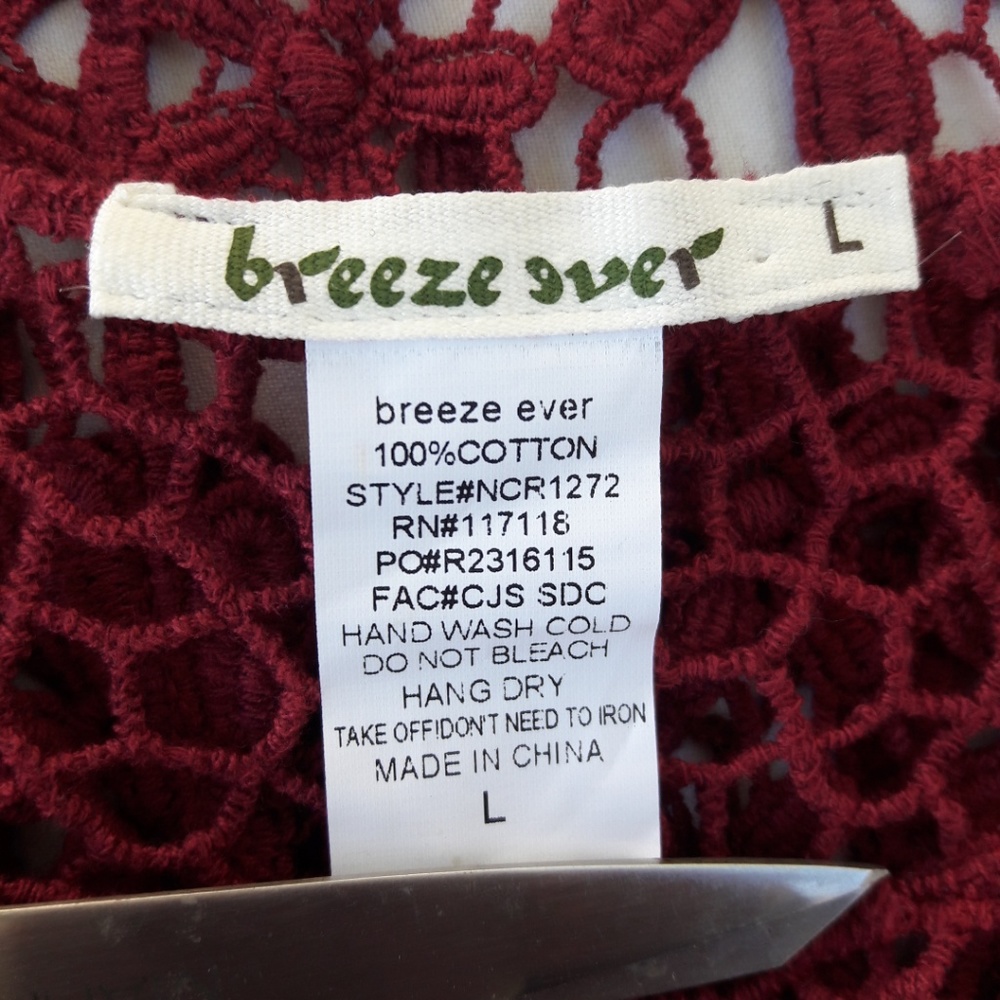 Vintage Breeze Ever Cotton Flower Crochet Macrame Red Bell Sleeve Swim Cover Up - Picture 5 of 5